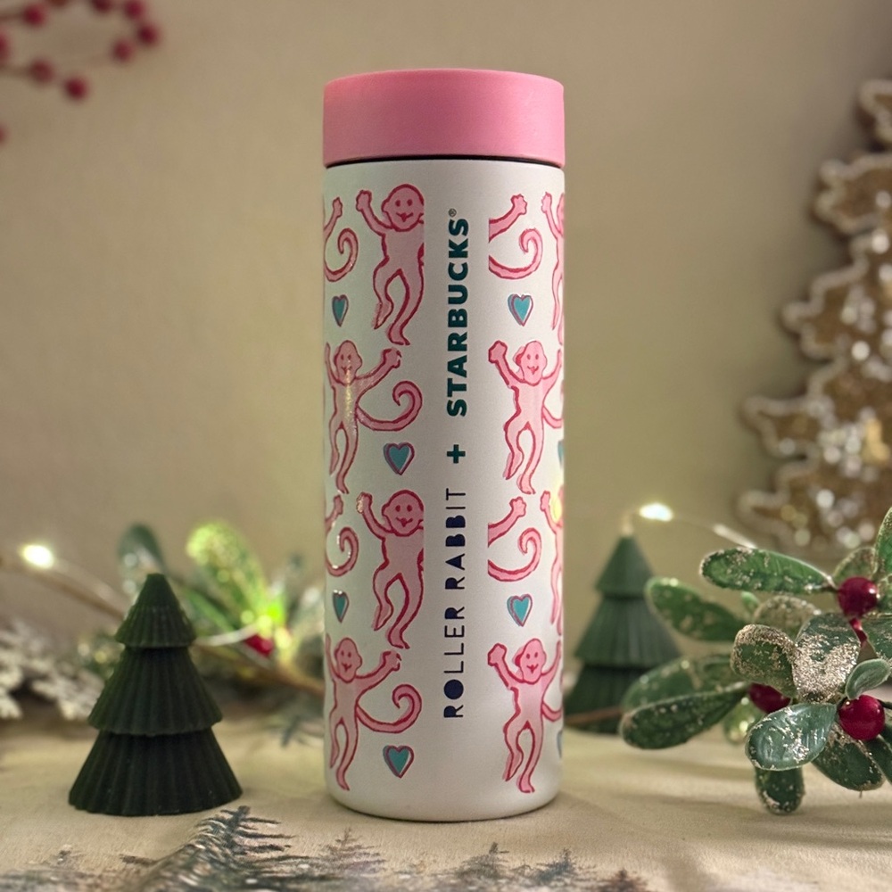 Starbucks 💚 Roller Rabbit Pink Lovely Monkey Stainless Steel Bottle
